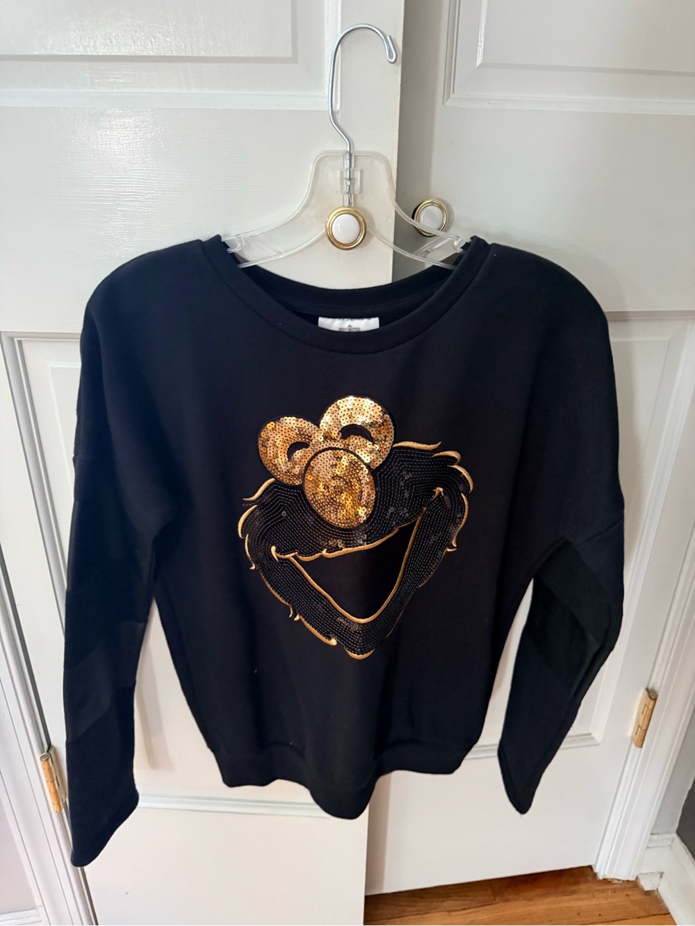 Sesame Street Elmo Black Women's Sequin Heart Sweatshirt - Gold Accent